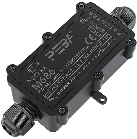 PEBA Abzweigdose,Erdkabel Klemmdose Verbindungsdose, 2 Wege Junction Box, IP68 Wasserdichte Verteilerdose, Kabelverbinder Aussen, Elektrischer Außenverteilerdose, Kabeldurchmesser 4mm-12mm, schwarz