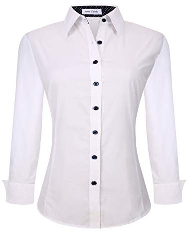 Alex Vando Damen button-down-shirts langarm-baumwolle stretch work shirt mittel weiß