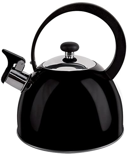 ORION GROUP Wasserkocher Wasserkessel modern automatisch aus Edelstahl Kanne Flötenkessel SCHWARZ 1,8L Gas Induktion Induktionsgeeignet