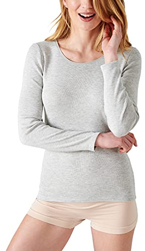 Damart - T-Shirt Manches Longues Fine côte Thermolactyl Femme Gris Chiné Taille 34-36 (XS)
