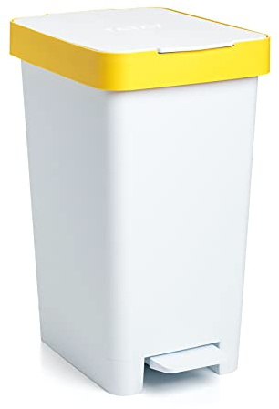 Tatay Cubo de Pedal Smart, 25L de Capacidad, Pedal Retráctil, Polipropileno, Libre de BPA, Bolsa Basura 30L. Color Amarillo Reciclaje. Medidas 26 x 36 x 47cm