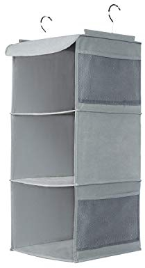 BrilliantJo Hanging Storage with 3 Shelves Wardrobe Closet Organiser, Storage Shelves Unit with 4 Pockets for Clothes Bag Shoes - Grey(30 x 30 x 60cm)