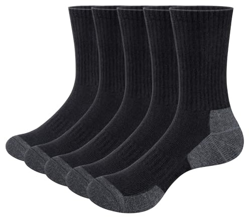 YUEDGE 5 paar Sportsocken für Herren Atmungsaktiv Hochleistung Wandersocken Trekkingsocken 41-45, Size MXL, Schwarz