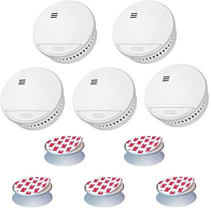 ABUS Funk-Rauchmelder RWM165 - 5er Set mit Magnethalterungen - inkl. 10-Jahres-Batterie - 12 Melder vernetzbar - Q-Label & DIN EN14604 zertifiziert - 85 dB Alarm - Weiß