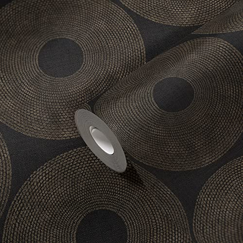 Livingwalls Tapete Schwarz Gold Kreise 385242 Hochwertige Luxus Design Vliestapete Modern 10,05x0,53m Made in Germany