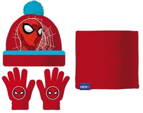 Marvel Spiderman SM14781 Wintermütze, Handschuhe und Schlauchschal, mehrfarbig, One size