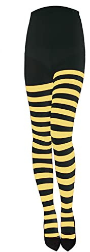 XNHIU Collant a righe da donna per Halloween, Natale, calze a righe con piede intero, a vita alta, collant, Nero e giallo , Taglia unica