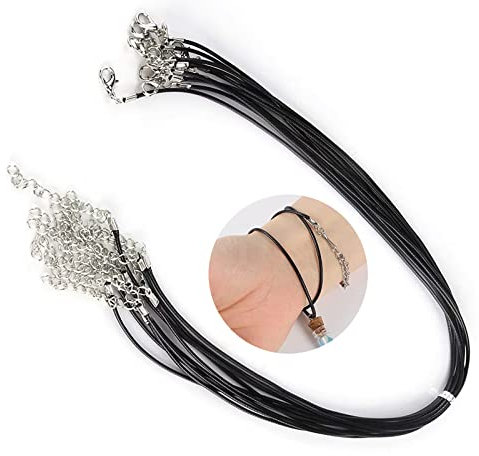 12 Pcs Black Necklace Cord With Clasps, Waxed String for Jewelry Making, Bracelet Chain, Pendant Necklaces