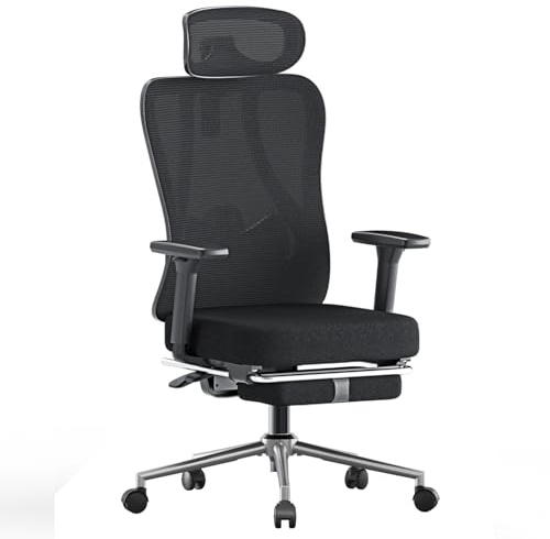 Hbada P3 Pro Bürostuhl Ergonomisch, Schreibtischstuhl mit Verstellbarer Kopfstütze, Lordosenstütze, großem Neigungswinkel, Rückenlehne aus elastischem Netzgewebe, Schwarz