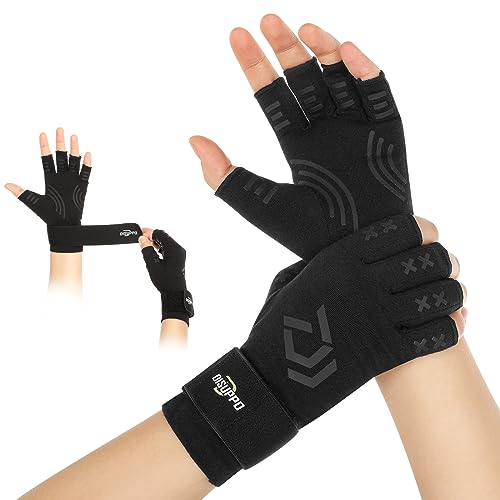 DISUPPO Kompressionshandschuhe, Arthritis Handschuhe mit Elastische Riemen, Fingerloser Handschuhe für Damen und Herren