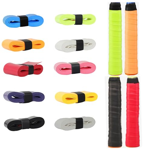 GERUI 10 Stück Badminton Tennis Griffband, Ersatz-Schläger-Griffband,Selbstklebendes Rutschfestes Mehrfarbiges Band mit Anti-Schweiß-Technologie für Tennis, Squash, Badminton. (A)