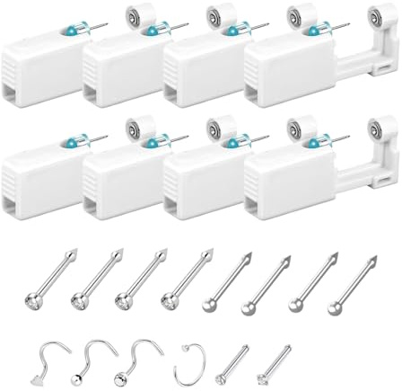 GZGXKJ Selbst Piercing Set 8 Stück Nasenpiercing Piercing Pistole Stechen Piercing Nase Mit 6 Nasenstecker+8 Alkoholtabletten Nasenpiercing Selber Stechen Für Männer und Frauen