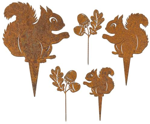 BOFUNX 5pcs Scoiattolo Arrugginito Decorazione da Giardino in Metallo Arrugginito Decorazione da Giardino in Ruggine Decorazioni Autunnali per Giardino Prato