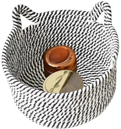 Petit panier en corde de coton – Bacs de rangement tissés en fil de coton, panier de rangement en forme de chat | Rangement de produits cosmétiques et d'articles divers de bureau, pour vêtements, joue