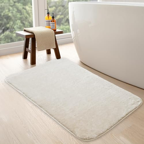 Bonny Home Creme rutschfeste Badematte 80x150 | Plüsch Badteppich | Weiche Bad- und Duschvorleger | Für Bad, Dusche und Toilette Maschinenwaschbar, Schnell Trocknend Badvorleger