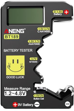 AXFEE Comprobador de Pilas, Comprobador de Pilas Digital, Probador Universal de Batería, Probador de Batería para Pilas de Botón, para Pilas AAA, AA, C, D, N, 9V, 1.5V Botón, (BT-189)