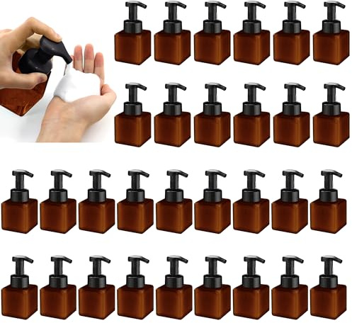 8.5 oz Foaming Soap Dispenser Plastic Foaming Pump Bottle, Refillable Dispenser with Plastic Pump, Empty Hand Bottles for Liquid Soap, Shampoo, Bathroom,Hotel,Restaurant (30, Brown)