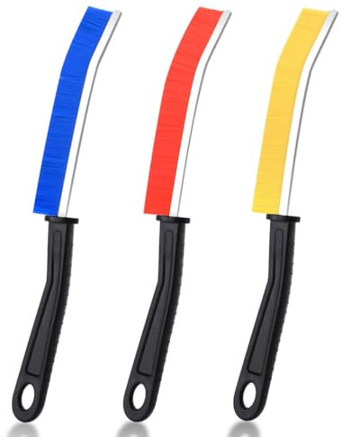 SUOXU Crevice Brosse de nettoyage des fentes, à poils durs, brosse de nettoyage des coins, brosse à joints, brosse de nettoyage Crevice (rouge, jaune, bleu)