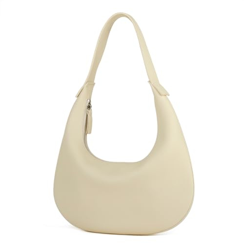 DONNAIN Hobo Bag Leder, Lederhandtasche Damen Echtleder, stylisch Halbmond Tasche, Shopper Leder, Ledertasche Damen Echtleder, Bags for women, Beuteltasche, Beige