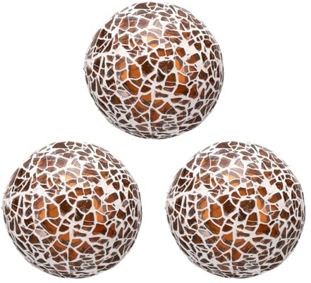 QUARKZMAN 3 Piezas de Bolas de Vidrio Decorativas de 2.36 Pulgadas, Esferas de Vidrio Mosaico para Centros de Mesa, Cuencos, Jarrones, Mesa de Comedor, Fiesta, Marrón