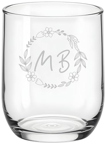 KDO MAGIC Bicchiere d’acqua personalizzati - Bicchiere Personalizzato Inciso con Nome - Calici da acqua - Idea regalo originale per uomo, donna, bambino - compleanno, festa (Modello Fiore)