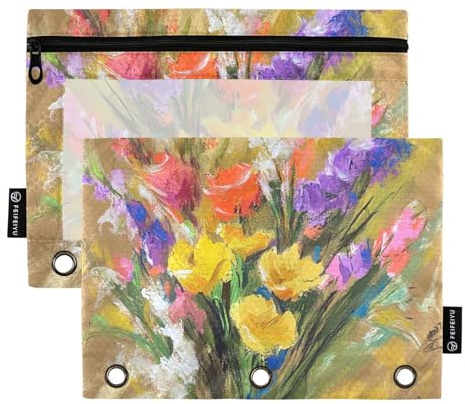 Snapdragon Gladiolus Brown Binder Pouches Pencil Case for 3 Rings Folder with 3 Rings for Student Stationery Supplies