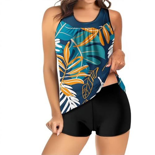 Ladies Tankini Swimwear Sets Hiking Essentials 2 Piece Womens Swimsuit Tankini Top with Shorts Tummy Control Push up Long Swimming Costumes Step Mum Gifts