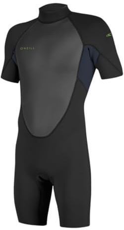 O'Neill Youth Reactor-2 Combinaison shorty en néoprène pour enfant 2 mm Fermeture éclair arrière S/S Spring (BLK/Slate, 16 (163-170))