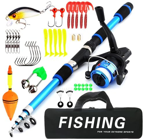 Set da pesca per bambini, blu, 1,8 m, set di canna da pesca per bambini, con mulinello da pesca ed esca, in fibra di carbonio, accessorio per bambini dai 3 ai 10 anni, ragazzi e ragazze