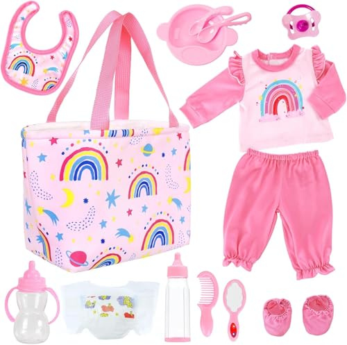13 Teile Puppenzubehör für 43 cm Babypuppen, Pflege, Kleider, Wickeltasche