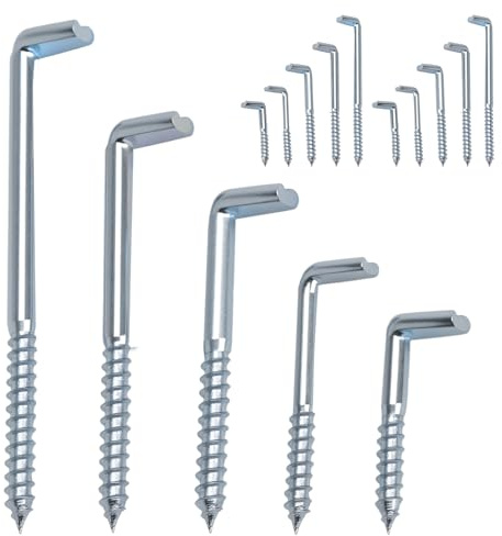 LOLANIUT 15 ganchos de tornillo en forma de L, ganchos para atornillar con ranura, alcayatas pared, ganchos de gancho plateados, ganchos de rosca grandes, ganchos de pared para atornillar