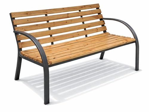 PALUPLUS Panchina da Giardino in Legno di Abete, Misura 120x53x84 cm, Panca da esterno a 2 posti con struttura e braccioli in acciaio e 12 doghe, Portata Massima 200 kg -9451C -11,5