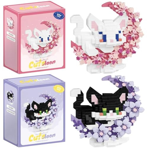 Gato Juego de Bloques de Construcción, 2PCS Gato Juguete de Construcciones Micro Construcción Juego de Mini Bloques Animal Mini Building Blocks Modelo Building Block Puzzle para Regalos Cumpleaños