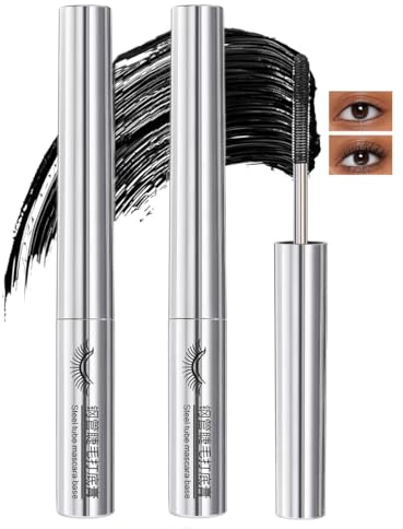 Sitovely 2PCS Wimperntusche mit Metallbürstchen, 3D Wimpernformer, Iron Wand Mascara, Wasserfest Eyelash Primer, Langanhaltend, Natürlich, Wischfest, Kein Abblättern