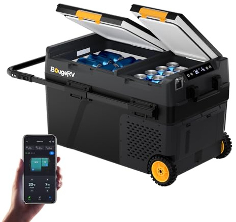 BougeRV CRD2 V2.0 Nevera Coche 40L, Doble Puerta Doble Zona, -20℃~20℃ | Compresor Freezer Ruedas Asa 12V 24V 230V Frigorífico Camping Eléctrico App IPX4 (Novedad 2026)