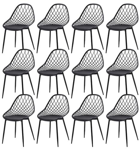 buybyroom gartenstühle 12er Set, Balkon Sessel, Lounge möbel Outdoor, PP-Sitz, Metallbeine, höhenverstellbare Bodengleiter, Belastbarkeit 120 kg, Schwarz