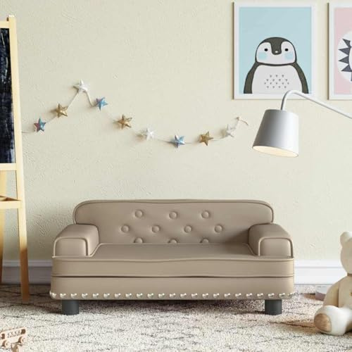 Runheo Barnsoffa Cappuccino 70 x 45 x 30 cm, konstläder med massiv furrram, stabil och platsbesparande babymöbler, mjuk skumstoppning, modern design för barnrumskomfort