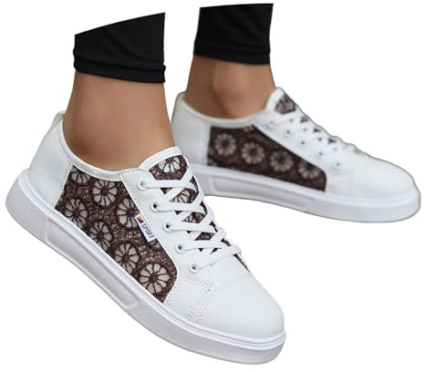 SKFLABOOF Summer Shoes Baskets traditionnelles pour femme - Chaussures plates pour dirndl élégantes - Chaussures blanches pour femme et confortables - Chaussures d'été blanches - Baskets blanches