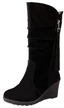 Generisch Botines Mujer Botas de tobillo 2026 Casual Show Adelgazamiento Altura Tacón Cuña Mate Cremallera Lateral Decorativa Punta Redonda Botas Medianas Dirndl Zapatos Mujer Cómodo, Negro , 40.5 EU