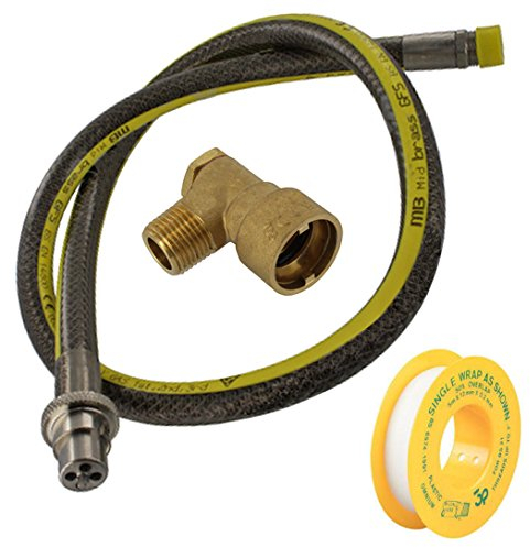 SPARES2GO Universal Oven Cooker Gas Supply Hose, PTFE Pipe Tape & Angled Connector (4ft 1/2 inch, Straight Bayonet, BS EN14800 CE)