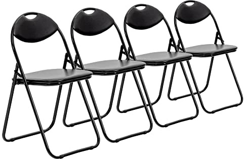 Harbour Housewares Padded Folding Chairs - Black - Pack of 4 | Heavy-Duty Tubular Steel Frame, 114kg Maximum Capacity, Easy-Clean PVC Upholstery, Compact Storage, Supportive Seating