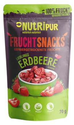 frystorkade frukter: 70 g frystorkade jordgubbar för smoothie bowl, müsli, gröt topping – frystorkade bär utan tillsats av socker – jordgubbar frystorkade – frukt av nutripur