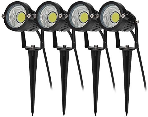 BLOOMWIN 4PCS COB Faretto da Giardino Proiettore LED Spot con Picchetto Esterno IP65 Bianco 5W 500LM 220V per Esterno Giardino