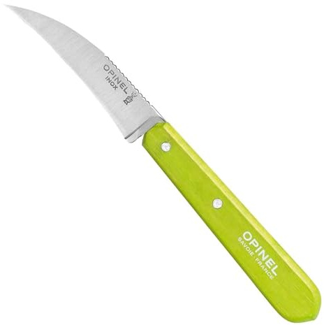 Opinel Couteau de Cuisine pour Adulte numéro 114 - en Acier Inoxydable Sandvik - Courbé - Manche en Bois de hêtre Vert Clair - Plusieurs Couleurs - Taille Unique