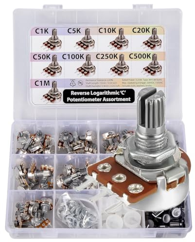 45 pcs Potentiometer Assortment, rev Log, Reverse logarithmic = C, C1K, C5K, C10K, C20K, C50K, C100K, C250K, C500K, C1M