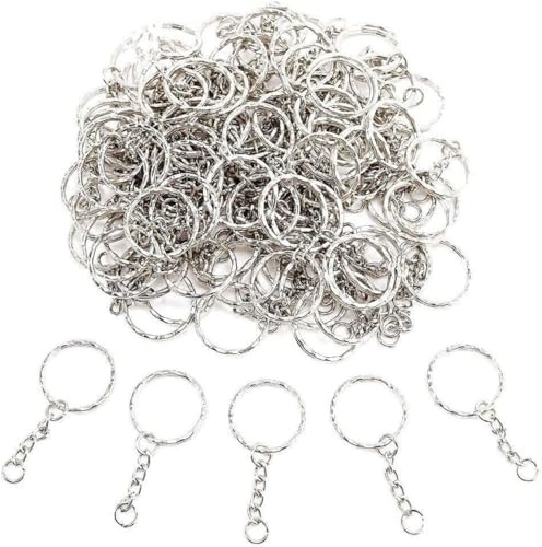 JZK 100 x Portachiavi Anello Cerchio 25mm con Catena in Metallo con anellini Aperti per Porta Chiavi Mestieri lavori di bricolage DIY
