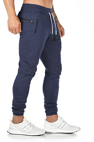 Yageshark - Pantaloni da jogging da uomo, in cotone, per fitness, slim fit, per il tempo libero, Blu marino, M/sottile
