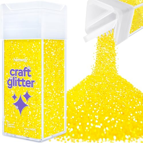 Hemway Craft Glitter Shaker Fluorescent Yellow 130g Chunky | for Resin & Epoxy Crafts, Christmas Art Supplies, Nail, Body, Face, Eye, Festival, Crafting, Slime, Sparkle
