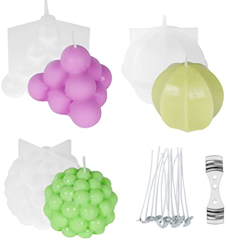 URAQT Ljusform, 3 st Gör-Det-Själv-Ljus 3D-Handgjorda Ljusform, Non-Stick Bubble Candle Silikonform, Silikon Ljusvaxformar, Med Ljusveke Och Vekehållare