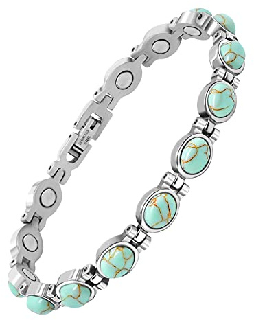 JEROOT Bracciale Magnetico Natural 14 Mala Beads, Braccialetto Magnetico da Donna in Acciaio Inossidabile, Regolabile con strumento di rimozione